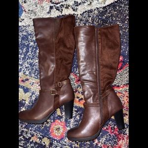 Wide calf knee high brown boots 8